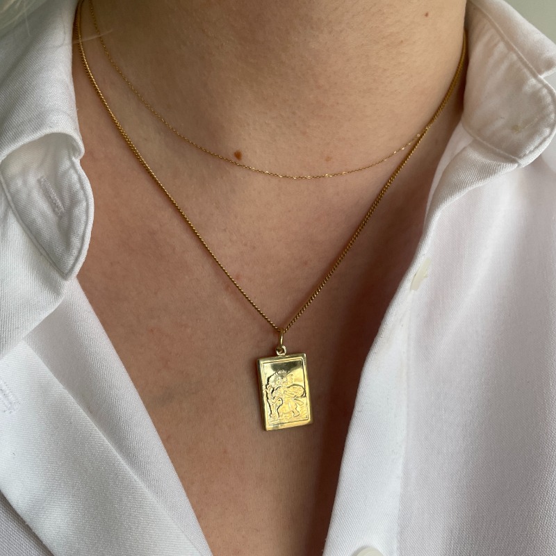 Yellow Gold Rectangular Shaped St Christopher Pendant