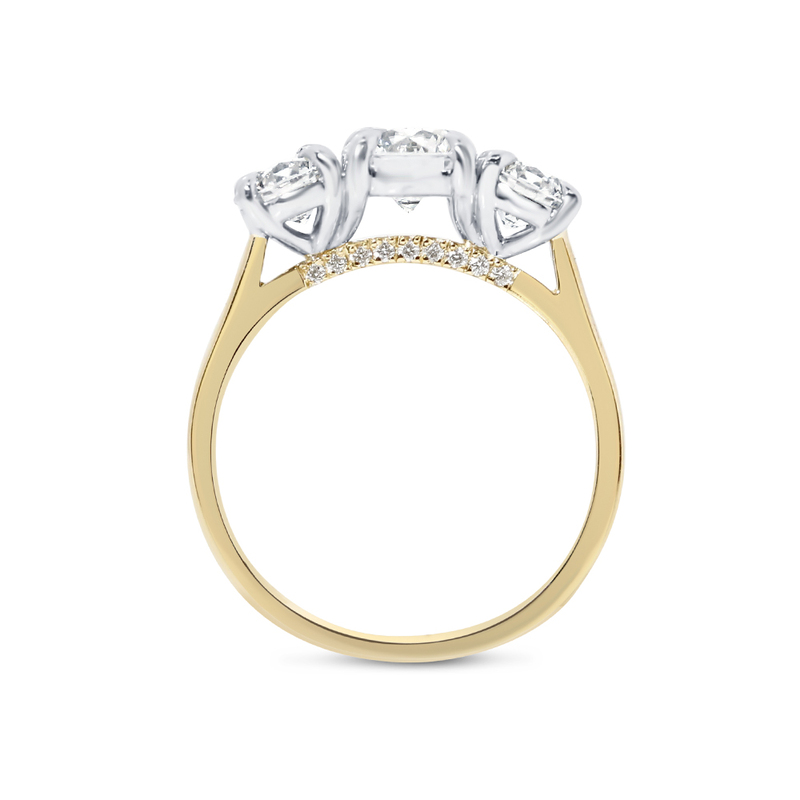 Round Shape Trilogy Pave Set Bridge Diamond Engagement Ring