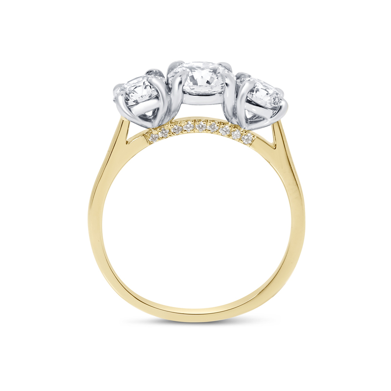 Round Cut Trilogy Pave Set Bridge Diamond Engagement Ring