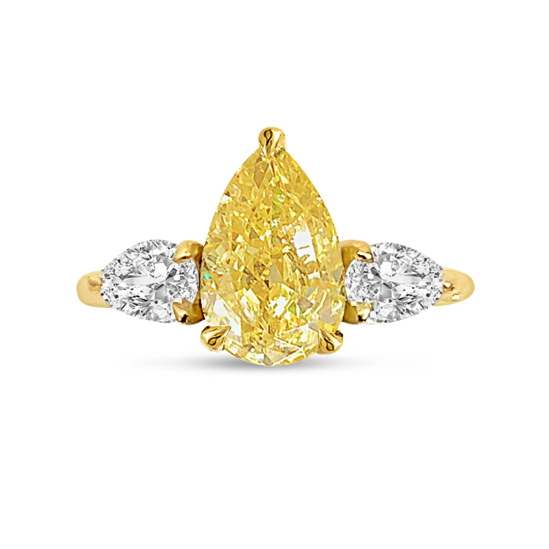 Lab-Grown Yellow Diamond Pear Trilogy Engagement Ring