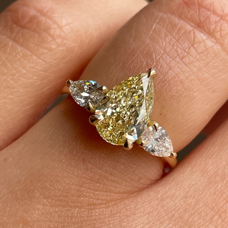 Yellow Diamond Pear Trilogy Engagement Ring