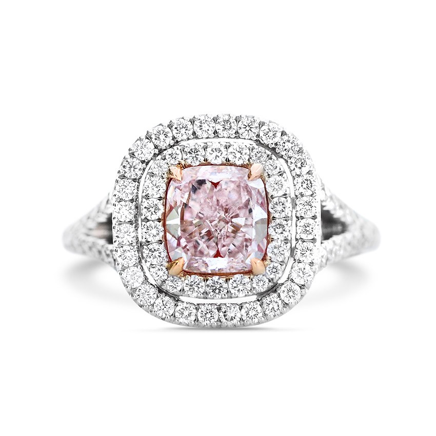 Double Halo Pink Diamond Ring