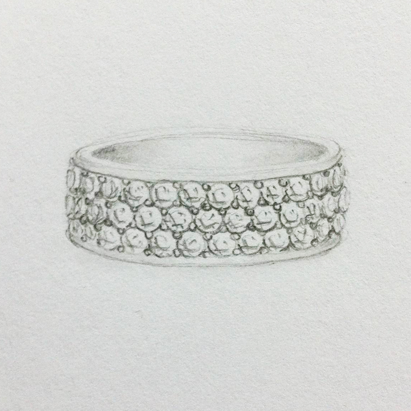 Pave Grain Diamond Ring