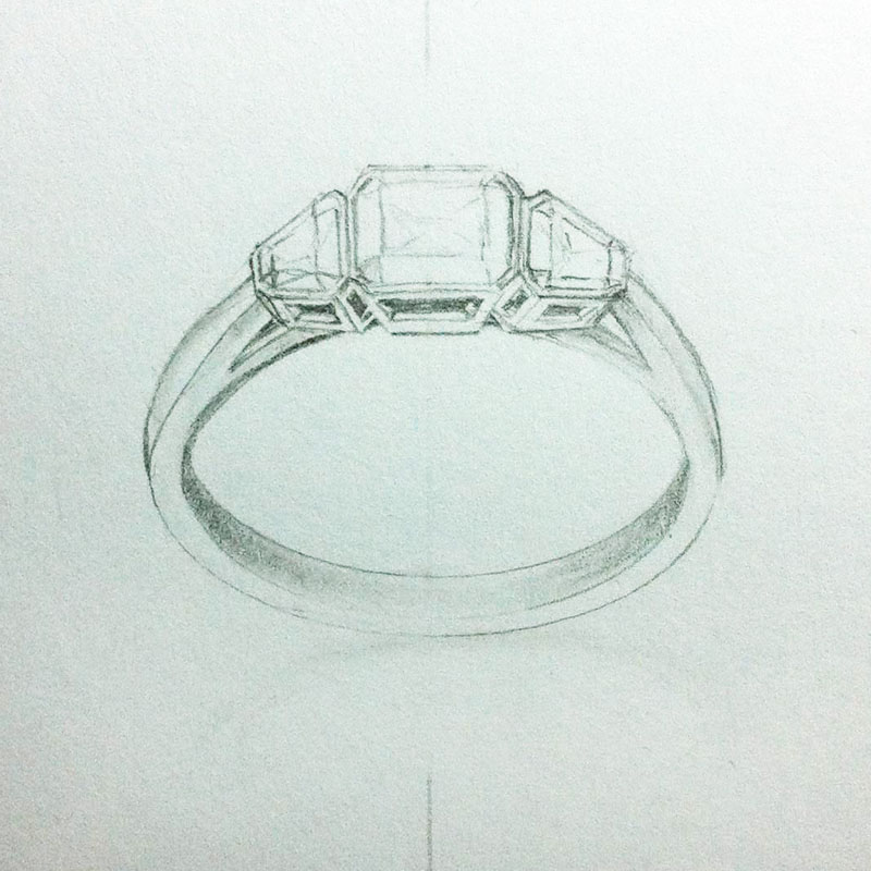 Trapezoid side stones diamond ring