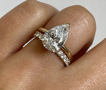 Large Pear Cut Diamond Hidden Halo Solitaire Engagement Ring