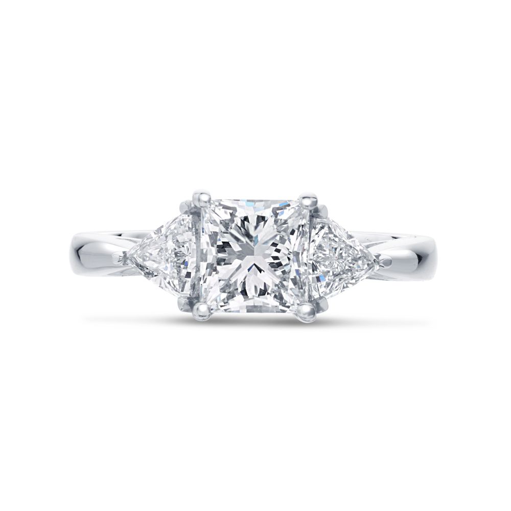 Princess Cut Trilliant Side Stones Trilogy Engagement Ring